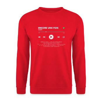 ENCORE UNE FOIS - Play Button & Lyrics - Unisex Pullover - Rot - Vorne - Alina (178cm) & Michal (187cm)