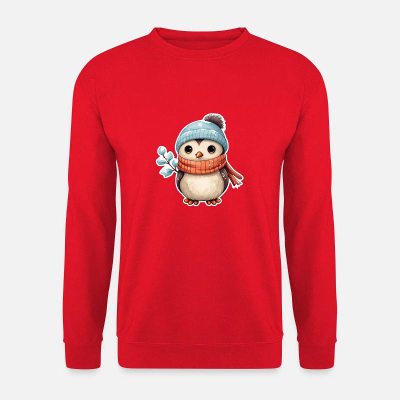 Pinguin mit Mütze und Schal - Unisex Pullover - Rot