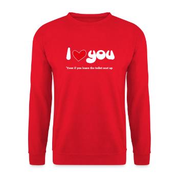 Je t’aime - Citations drôles Couples NOUVEAU 08 - Sweat-shirt Unisexe - rouge - Devant - Alina (178cm) & Michal (187cm)