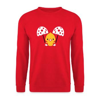 Küken mit Schirm - Unisex Pullover - Rot - Vorne - Alina (178cm) & Michal (187cm)