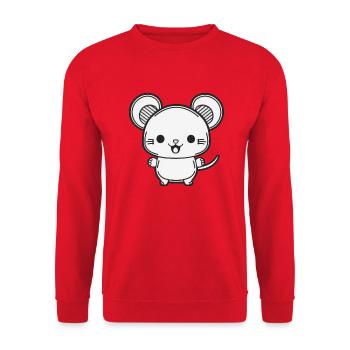 Kawaii Cute Happy Mouse - Unisex Sweatshirt - red - Front - Alina (178cm) & Michal (187cm)