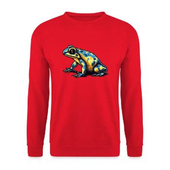 Farbenfroher Retro Pixel Pfeilgiftfrosch in 8 Bit - Unisex Pullover - Rot - Vorne - Alina (178cm) & Michal (187cm)