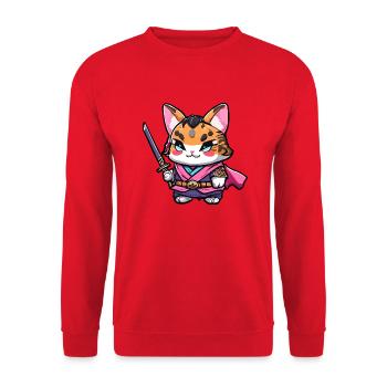 Samurai-Katze #18 - Unisex Pullover - Rot - Vorne - Alina (178cm) & Michal (187cm)