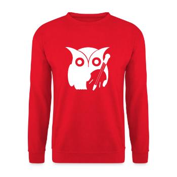 Eule mit Instrument - Unisex Pullover - Rot - Vorne - Alina (178cm) & Michal (187cm)