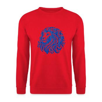 Blauer Löwe, durchbrochenes Gemälde. Der König der Tiere. - Unisex Pullover - Rot - Vorne - Alina (178cm) & Michal (187cm)