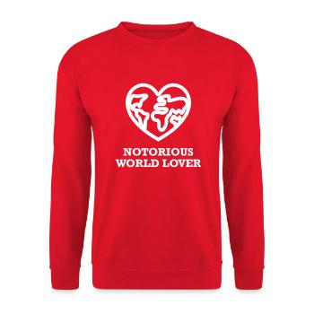 world lover - one world - Unisex Pullover - Rot - Vorne - Alina (178cm) & Michal (187cm)