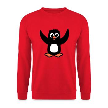 Pinguin Süßes Baby Kind Flügel hochheben Glücklich - Unisex Pullover - Rot - Vorne - Alina (178cm) & Michal (187cm)