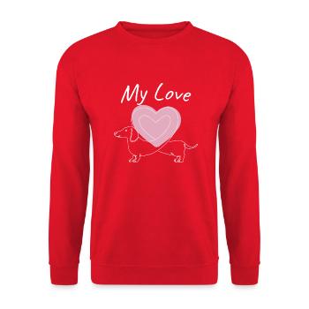 Dachshund Love - Unisex Pullover - Rot - Vorne - Alina (178cm) & Michal (187cm)