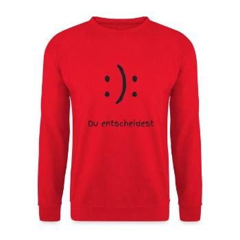 Du entscheidest Happy oder Sad Face Smile - Unisex Pullover - Rot - Vorne - Alina (178cm) & Michal (187cm)