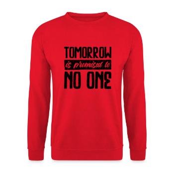 Der morgige Tag ist niemandem versprochen - durchdachtes Design - Unisex Pullover - Rot - Vorne - Alina (178cm) & Michal (187cm)
