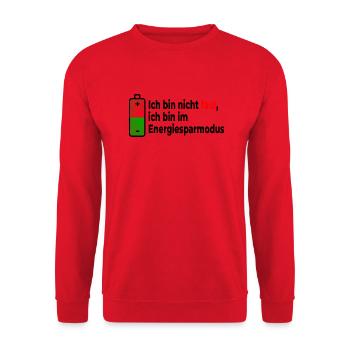 Spruch Energiesparmodus - Unisex Pullover - Rot - Vorne - Alina (178cm) & Michal (187cm)