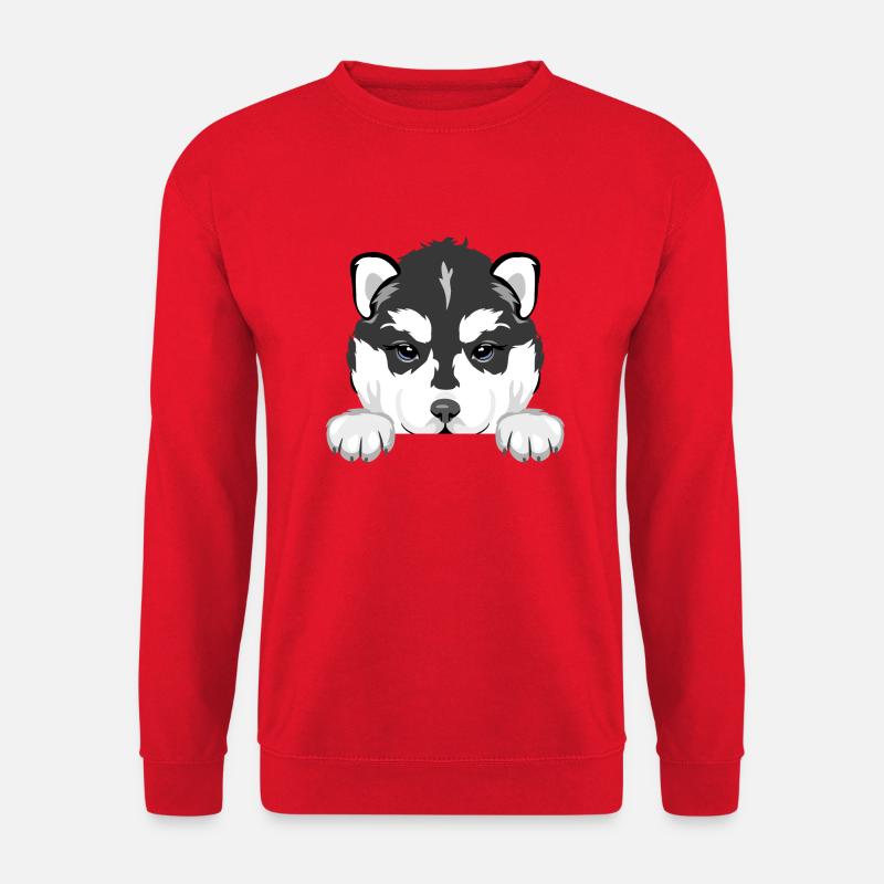 Spähender Husky-Welpe - Unisex Pullover - Rot