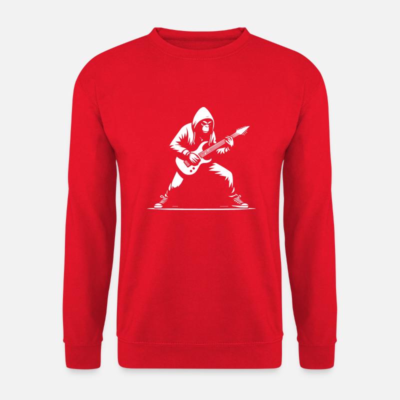 Der Affe in der Kapuze spielt die Gitarre in der Rockband - Unisex Pullover - Rot