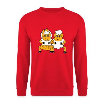 2 Schafe Pärchen Müde Gelangweilt Freunde Verliebt - Unisex Pullover - Rot - Vorne - Alina (178cm) & Michal (187cm)