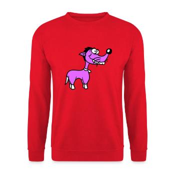Hund Steht Dumm Kerl Lustig Blöd Verrückt Komisch - Unisex Pullover - Rot - Vorne - Alina (178cm) & Michal (187cm)