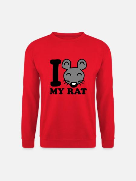 I Love My Rat Text Spruch Maus Süße Kleine Ratte - Unisex Pullover - Rot