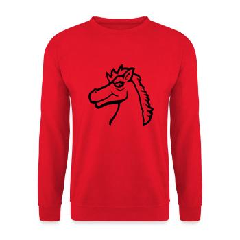Pferd Cooler Blick Lächeln Kerl Hengst Mann Junge - Unisex Pullover - Rot - Vorne - Alina (178cm) & Michal (187cm)