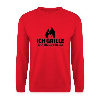 Ich grille du holst Bier - Unisex Pullover - Rot - Vorne - Alina (178cm) & Michal (187cm)