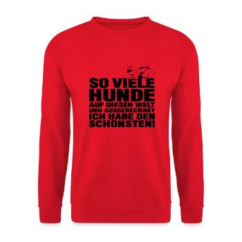 So viele Hunde auf Dieser Welt und ausgerechnet - Unisex Pullover - Rot - Vorne - Alina (178cm) & Michal (187cm)