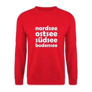 Bodensee - Südsee - Ostsee - Nordsee - Konstanz - - Unisex Pullover - Rot - Vorne - Alina (178cm) & Michal (187cm)