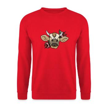 Illustration Cow with Flowers Vegan - Unisex Sweatshirt - red - Front - Alina (178cm) & Michal (187cm)
