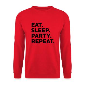 EAT SLEEP PARTY REPEAT Partymonster Geschenk Feier - Unisex Pullover - Rot - Vorne - Alina (178cm) & Michal (187cm)
