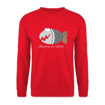 Kuschelfisch Zombiefisch Inmitten der Nacht Zombie - Unisex Pullover - Rot - Vorne - Alina (178cm) & Michal (187cm)