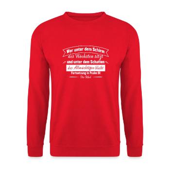 Psalm 91 Shirt, invertiert. Christliches Shirt. - Unisex Pullover - Rot - Vorne - Alina (178cm) & Michal (187cm)
