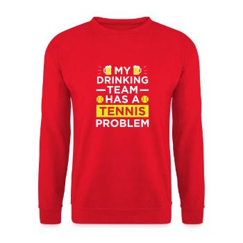 Lustiges Tennisproblem Trinkteam T-Shirt - Unisex Pullover - Rot - Vorne - Alina (178cm) & Michal (187cm)