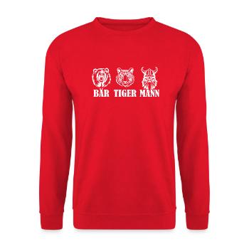 Bär Tiger Mann - Bärte - Unisex Pullover - Rot - Vorne - Alina (178cm) & Michal (187cm)