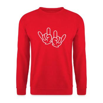 rock hand 2 - Unisex Pullover - Rot - Vorne - Alina (178cm) & Michal (187cm)