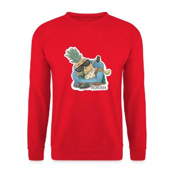 Kalsarikännit - Ananas betrinkt sich in Unterhose - Unisex Pullover - Rot - Vorne - Alina (178cm) & Michal (187cm)