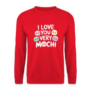Trendige Hommage an Mochi - Unisex Pullover - Rot - Vorne - Alina (178cm) & Michal (187cm)