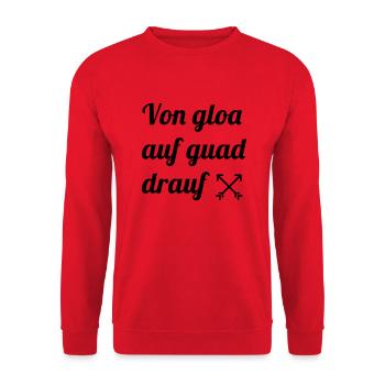 von gloa auf guad drauf - Unisex Pullover - Rot - Vorne - Alina (178cm) & Michal (187cm)