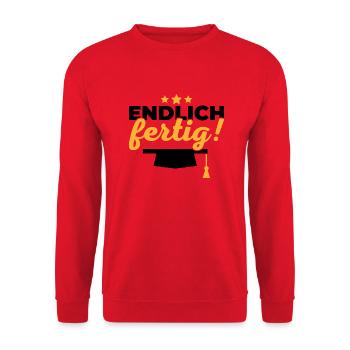 Endlich fertig Schule Geschenk Abschluss - Unisex Pullover - Rot - Vorne - Alina (178cm) & Michal (187cm)