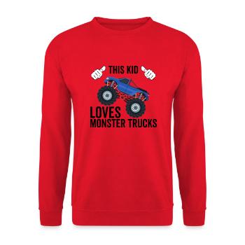 This Kid Loves Monster Trucks - Unisex Sweatshirt - red - Front - Alina (178cm) & Michal (187cm)