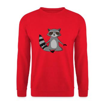 Waschbär Yoga Geschenkidee - Unisex Pullover - Rot - Vorne - Alina (178cm) & Michal (187cm)