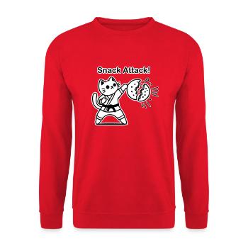 Karate-Katze, die einen Keks schlägt - Snack Attack Design - Unisex Pullover - Rot - Vorne - Alina (178cm) & Michal (187cm)