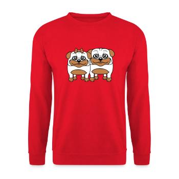 2 chiens Carlin Homme Femme Couple Deux Amoureux Amour - Sweat-shirt Unisexe - rouge - Devant - Alina (178cm) & Michal (187cm)