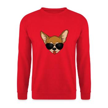 Chihuahua Chiwawa mit Sonnenbrille Lustiger Hund - Unisex Pullover - Rot - Vorne - Alina (178cm) & Michal (187cm)