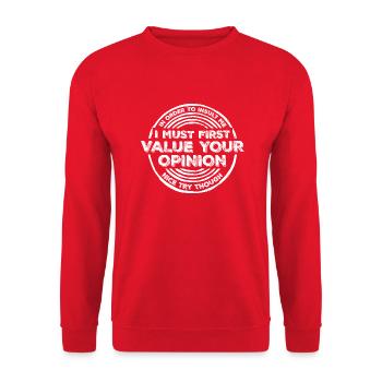 In Order To Insult I Must First Value Your Opinion - Unisex Pullover - Rot - Vorne - Alina (178cm) & Michal (187cm)