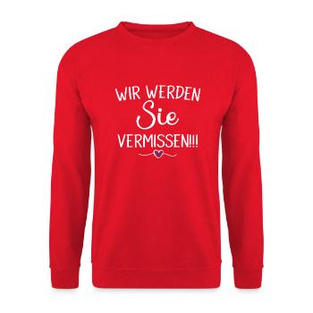 Wir Werden Sie vermissen Abschied Erzieher Lehrer - Unisex Pullover - Rot - Vorne - Alina (178cm) & Michal (187cm)