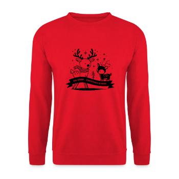 Oh Deer Christmas is Here! - Unisex Sweatshirt - red - Front - Alina (178cm) & Michal (187cm)