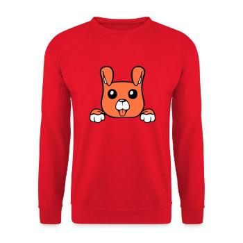 chien derrière le mur clôture signe regarder heureux mignon - Sweat-shirt Unisexe - rouge - Devant - Alina (178cm) & Michal (187cm)