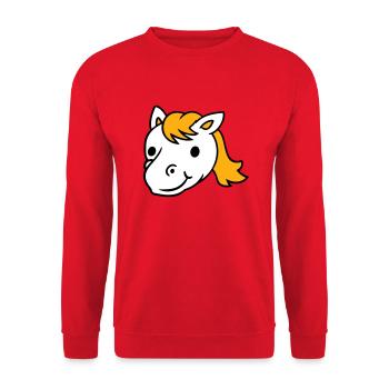 Pferd Süß Pony Fohlen Lange Haare Niedlich Comic - Unisex Pullover - Rot - Vorne - Alina (178cm) & Michal (187cm)