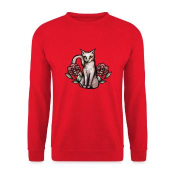 Vintage White Cat Roses - Unisex Sweatshirt - red - Front - Alina (178cm) & Michal (187cm)