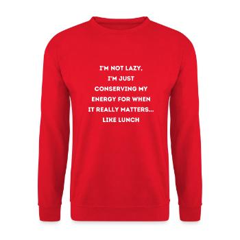 Lunch Work Saying - Unisex Sweatshirt - red - Front - Alina (178cm) & Michal (187cm)