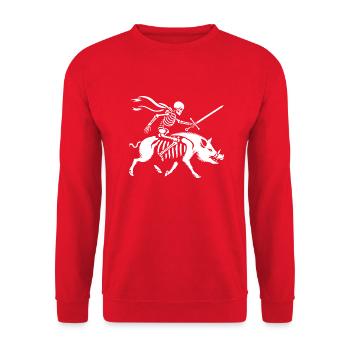 skeleton riding on the wild boar design - Unisex Sweatshirt - red - Front - Alina (178cm) & Michal (187cm)