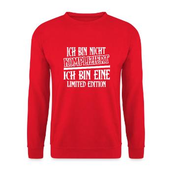 Ich bin nicht kompliziert bin eine Limited Edition - Unisex Pullover - Rot - Vorne - Alina (178cm) & Michal (187cm)