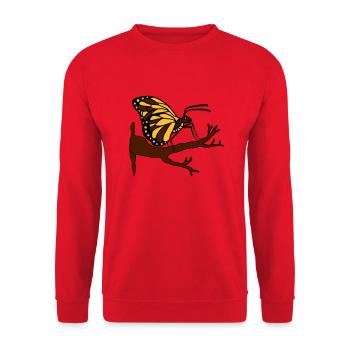 schmetterling auf ast baum wald insekt fluegel - Unisex Pullover - Rot - Vorne - Alina (178cm) & Michal (187cm)